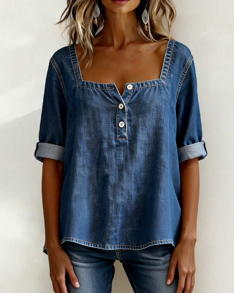 Avélia™ Square-Collared Denim Shirt