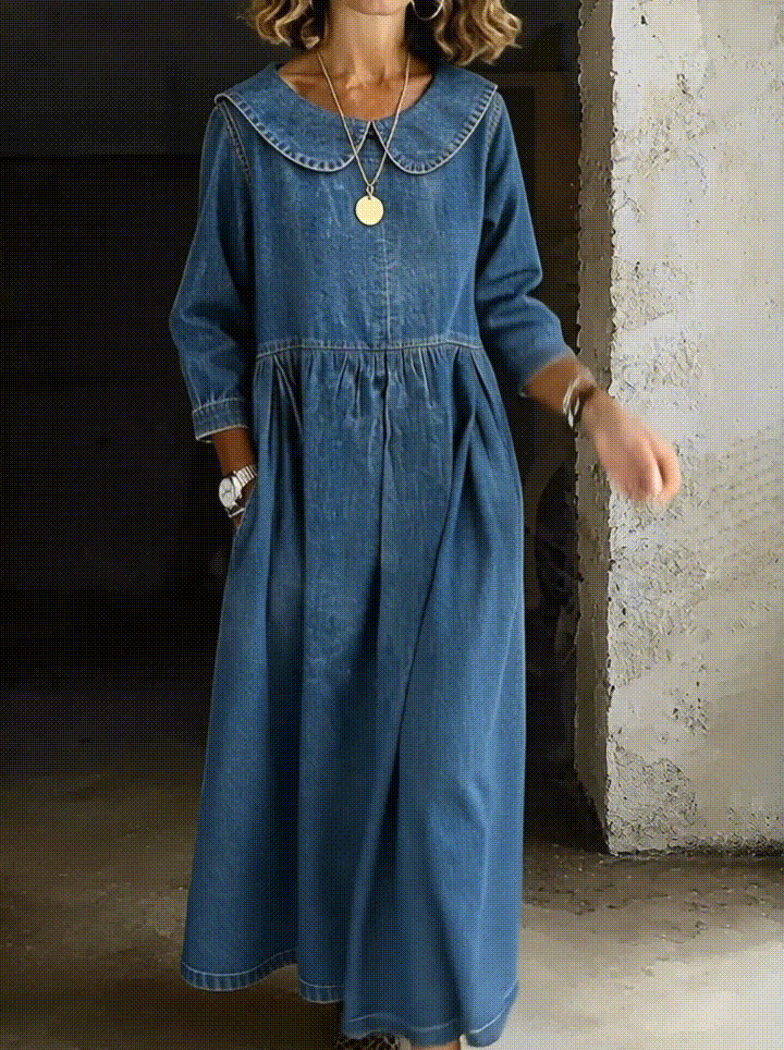 Clara™ | Denim Dress Featuring a Charming Peter Pan Collar