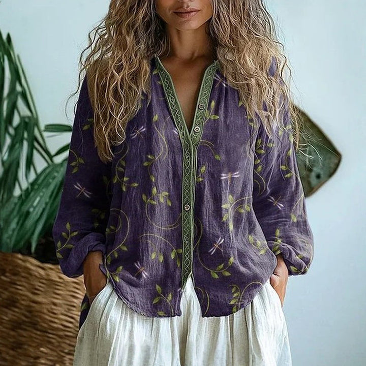 Savannah™ – Printed V-Neck Boho Blouse