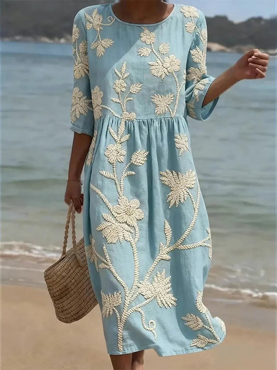Kimberly | Midi Dress with Botanical Print