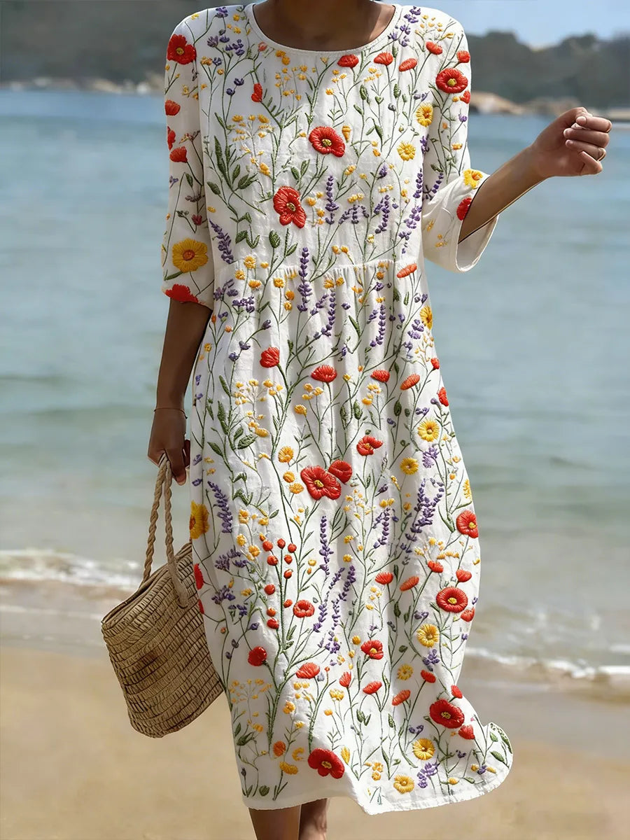 Christina | Floral Pattern Round Neck Maxi Dress