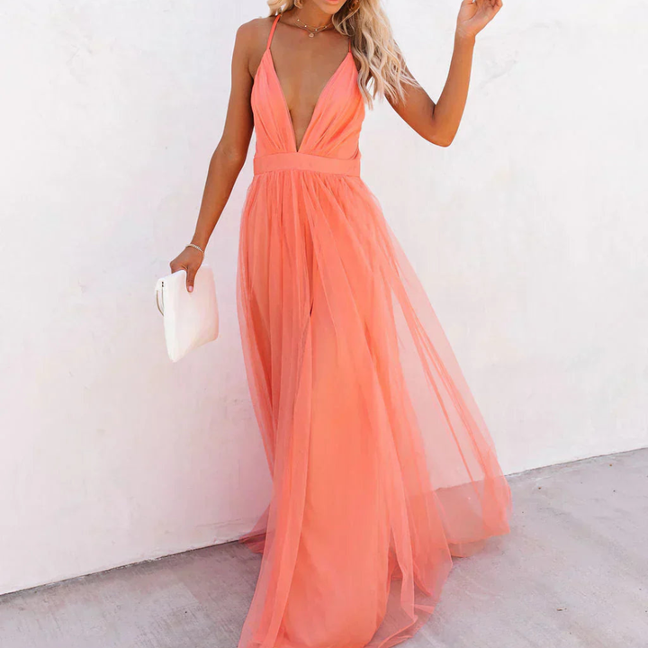Célina™ – Coral Flow Maxi Dress