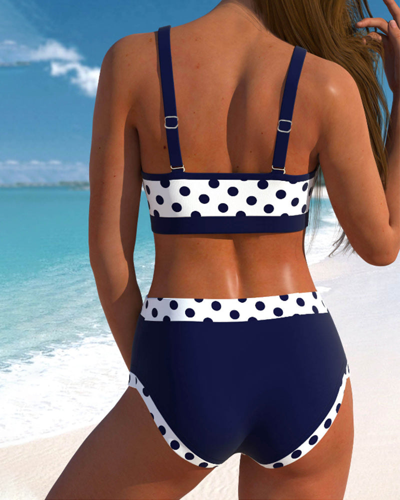 Natalia™ | Striped High-Waisted Bikini with Patchwork Design
