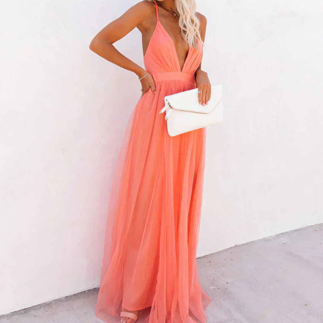 Célina™ – Coral Flow Maxi Dress