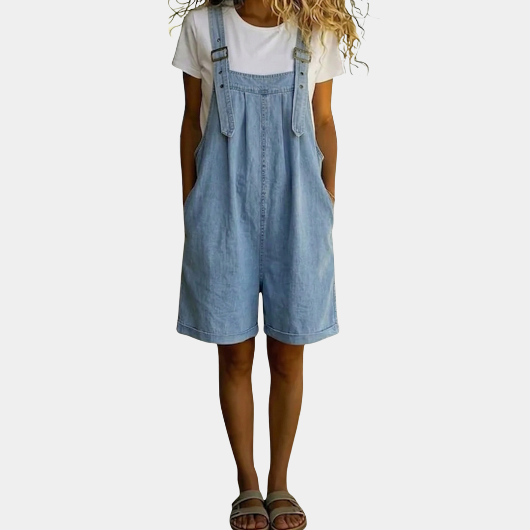 Clara™ | Light Blue Short Denim Overalls