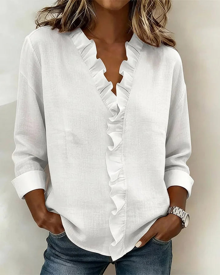 Chiara™ – Elegant V-Neck Ruffle Blouse