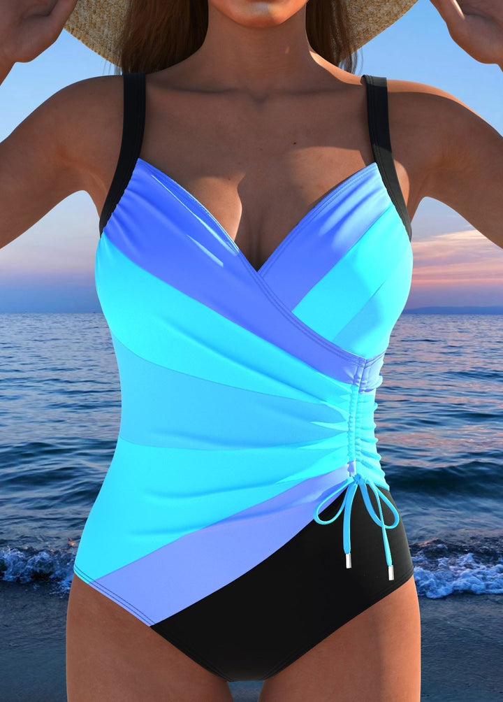 Mercedes™ | Elegant Multicolor Print Swimsuit with Cross Neckline