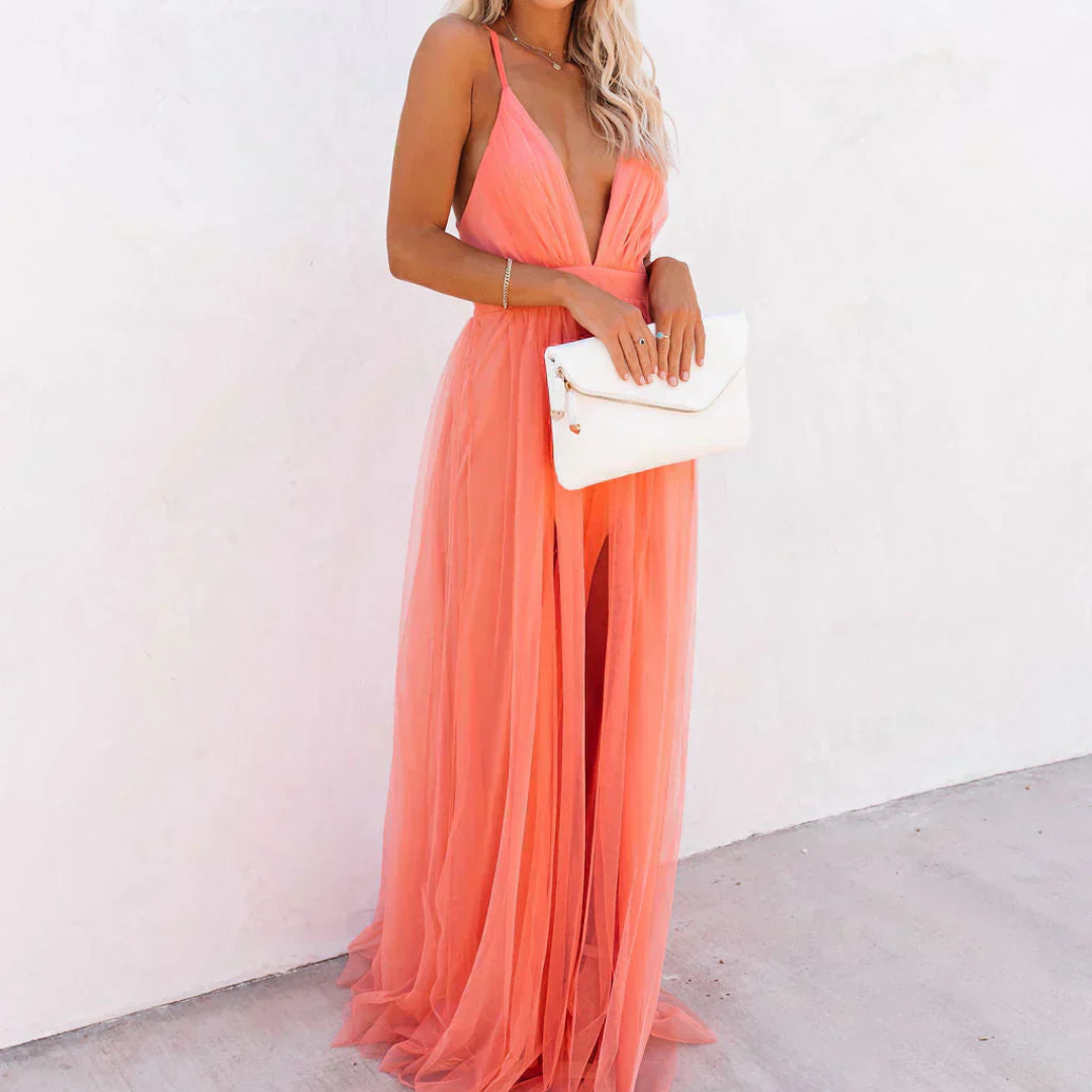 Célina™ – Coral Flow Maxi Dress