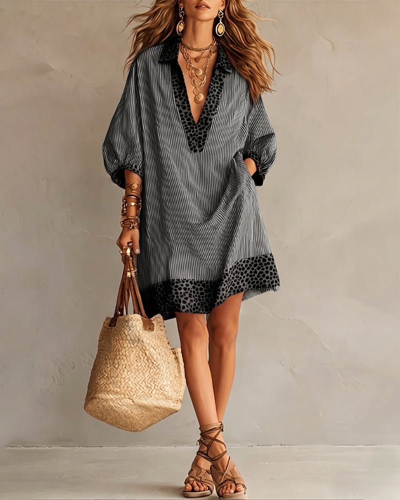 Sienna™ – Relaxed Leopard Accent Shirt Dress