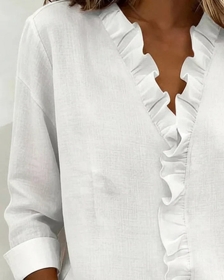 Chiara™ – Elegant V-Neck Ruffle Blouse
