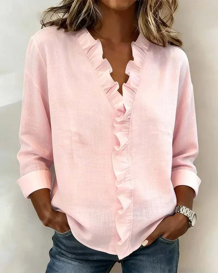 Chiara™ – Elegant V-Neck Ruffle Blouse