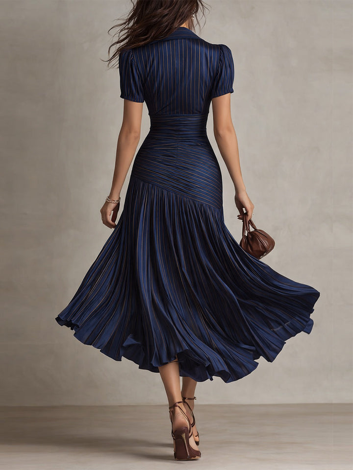 Adriana™ – Retro Striped Satin Midi Dress