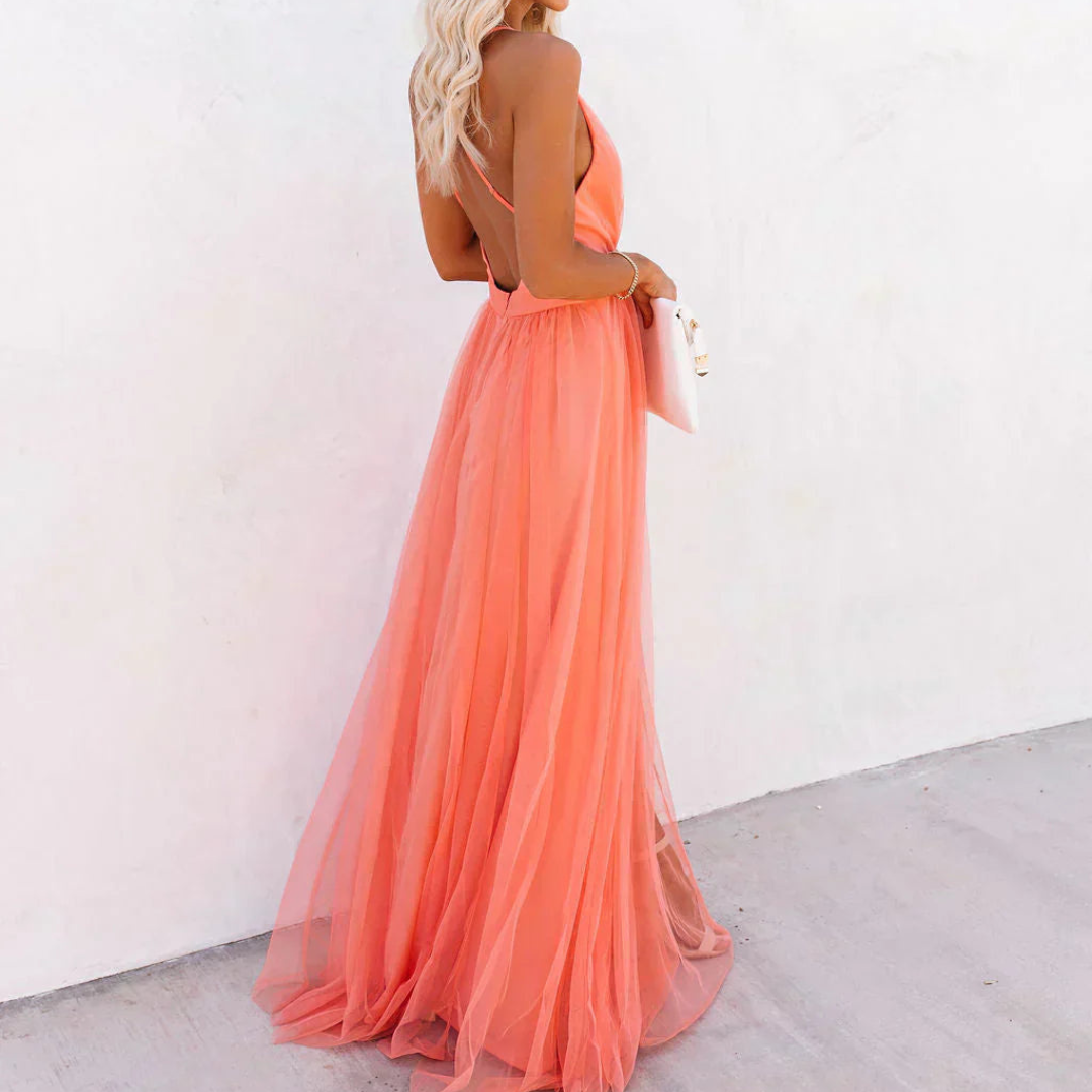 Célina™ – Coral Flow Maxi Dress