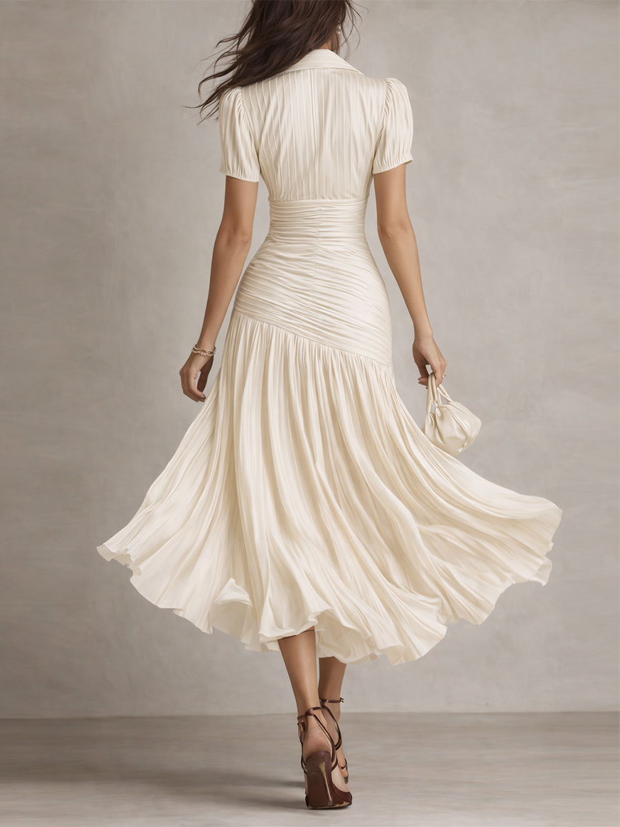 Adriana™ – Retro Striped Satin Midi Dress