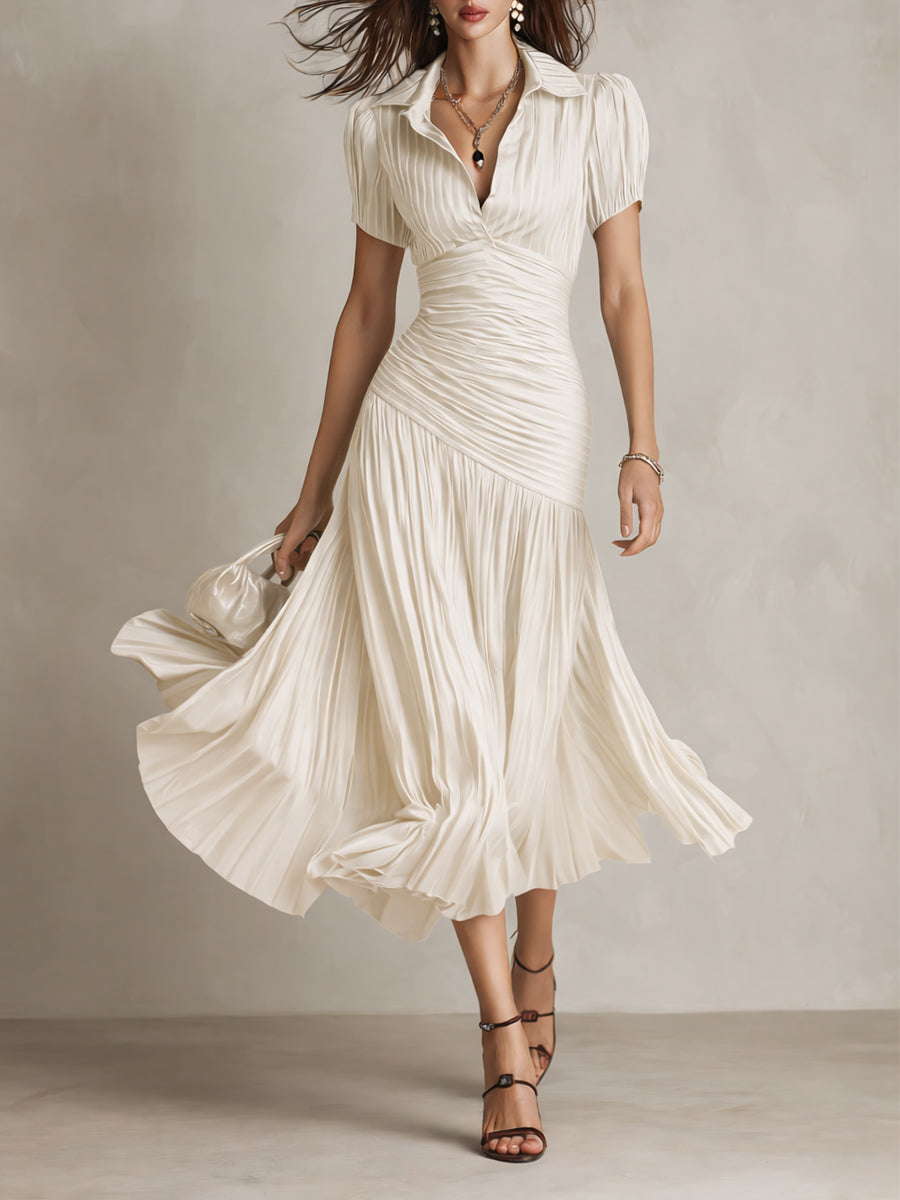 Adriana™ – Retro Striped Satin Midi Dress