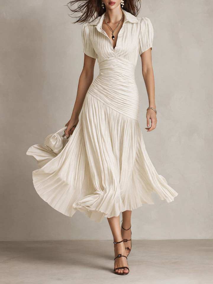 Adriana™ – Retro Striped Satin Midi Dress