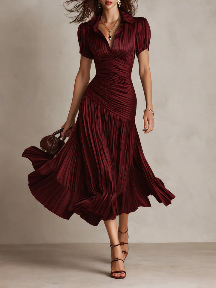 Adriana™ – Retro Striped Satin Midi Dress