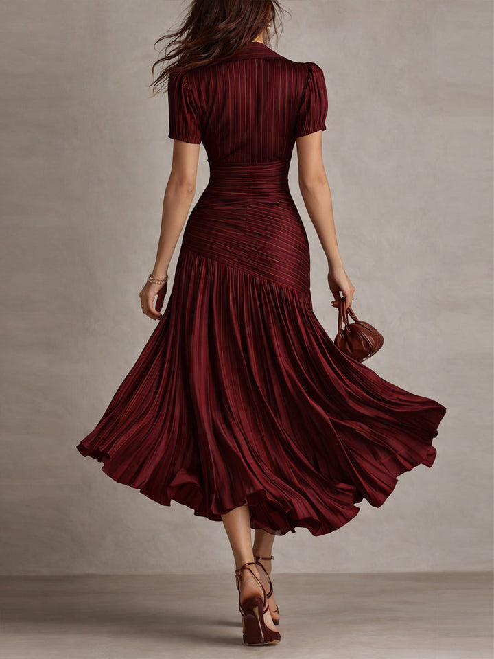 Adriana™ – Retro Striped Satin Midi Dress