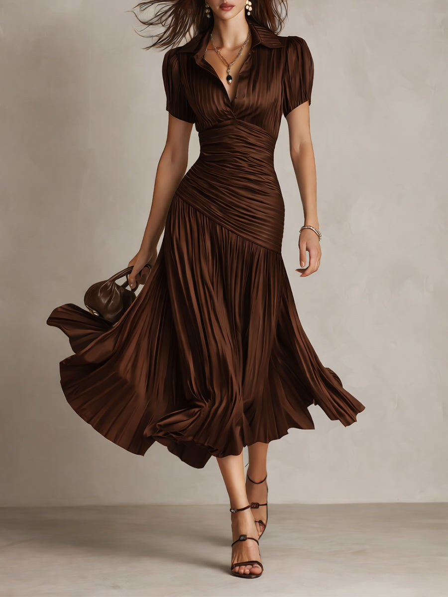 Adriana™ – Retro Striped Satin Midi Dress