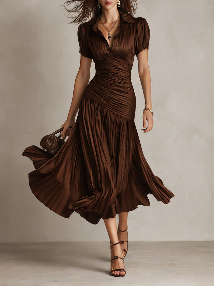 Adriana™ – Retro Striped Satin Midi Dress