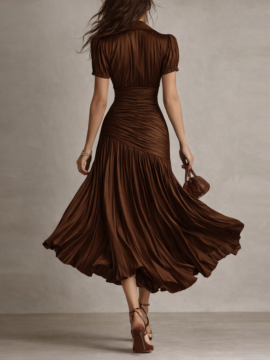 Adriana™ – Retro Striped Satin Midi Dress