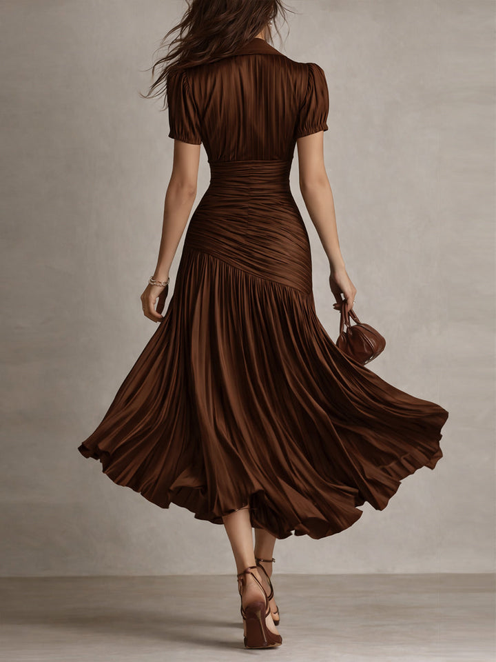 Adriana™ – Retro Striped Satin Midi Dress