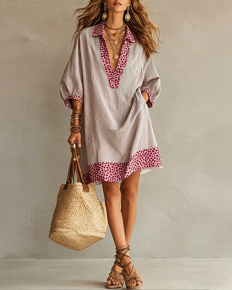 Sienna™ – Relaxed Leopard Accent Shirt Dress