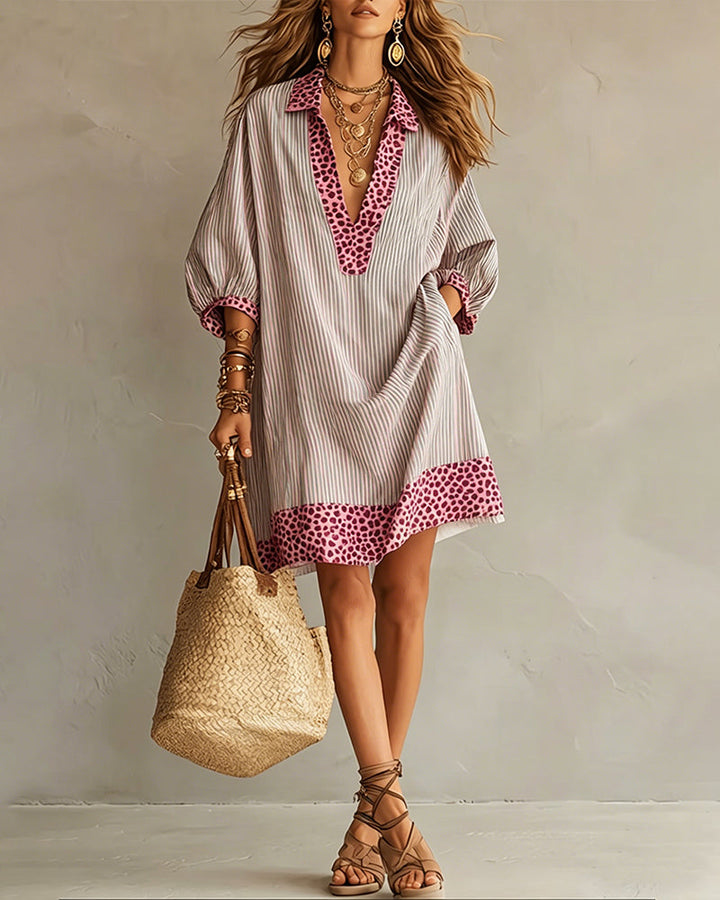 Sienna™ – Relaxed Leopard Accent Shirt Dress