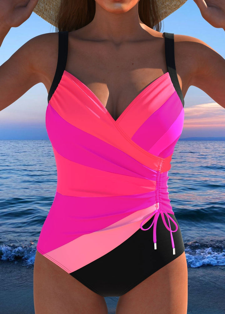 Mercedes™ | Elegant Multicolor Print Swimsuit with Cross Neckline