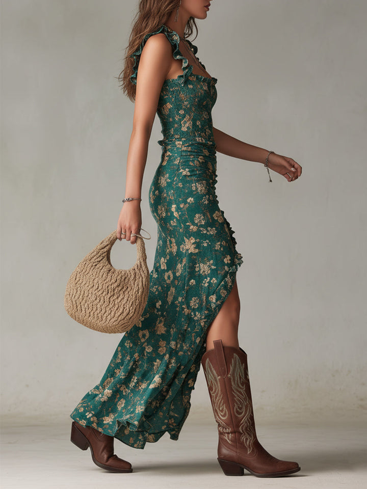 Calista™ – Boho Ruffle Slit Maxi Dress