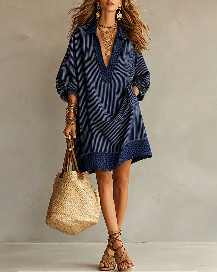 Sienna™ – Relaxed Leopard Accent Shirt Dress