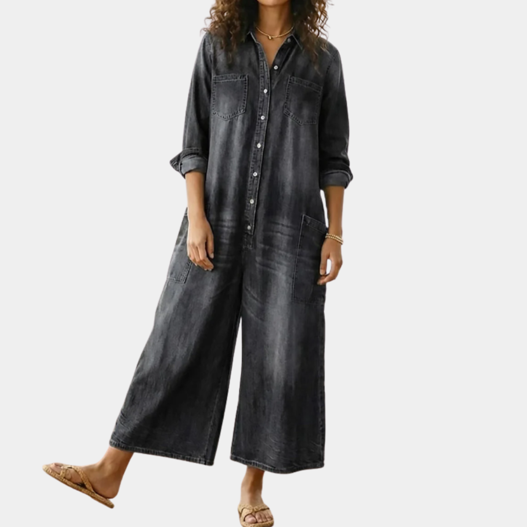 Diana™ | Retro Denim Button-Up Jumpsuit