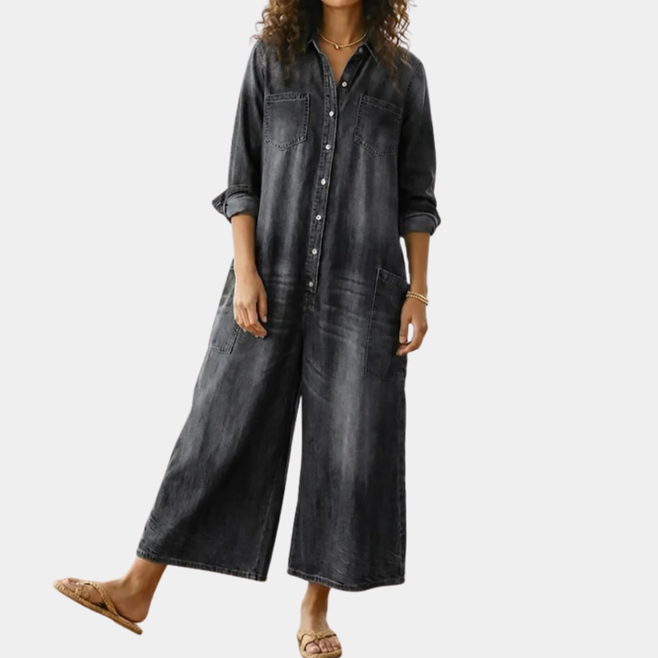 Diana™ | Retro Denim Button-Up Jumpsuit