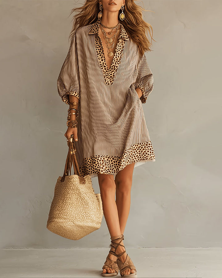 Sienna™ – Relaxed Leopard Accent Shirt Dress