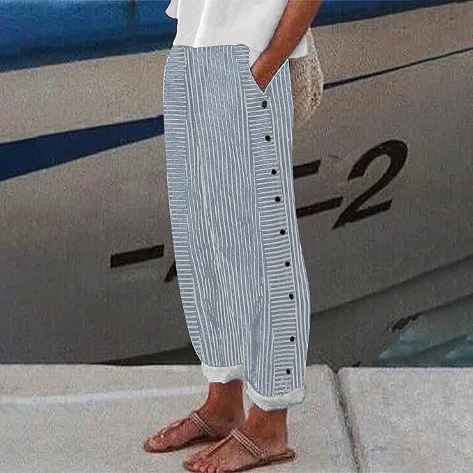 Sera™ – Striped Button-Accent Pants