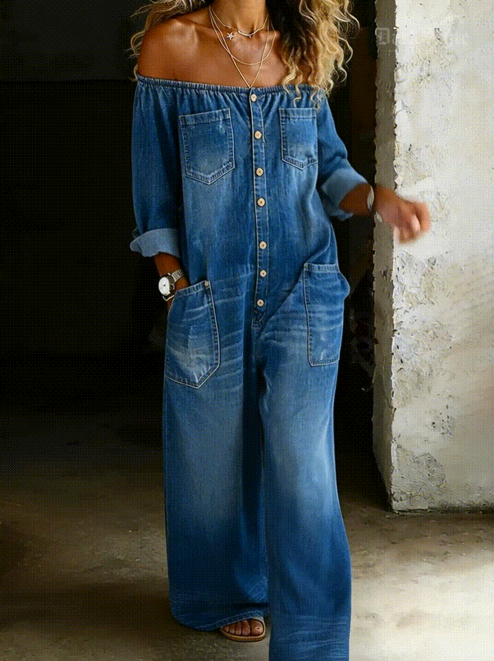 Elena™ Off-Shoulder Denim Jumpsuit