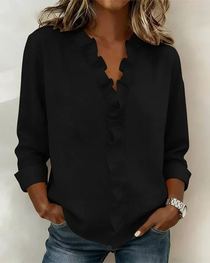 Chiara™ – Elegant V-Neck Ruffle Blouse