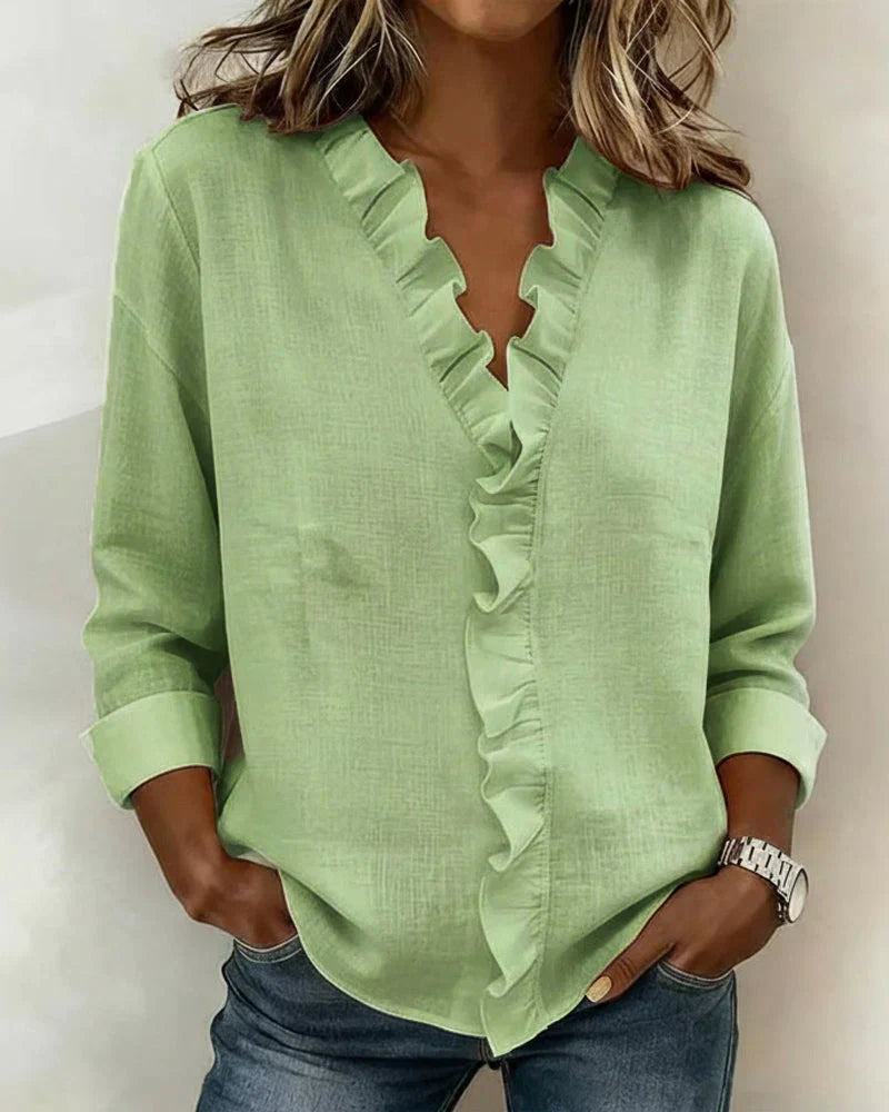 Chiara™ – Elegant V-Neck Ruffle Blouse