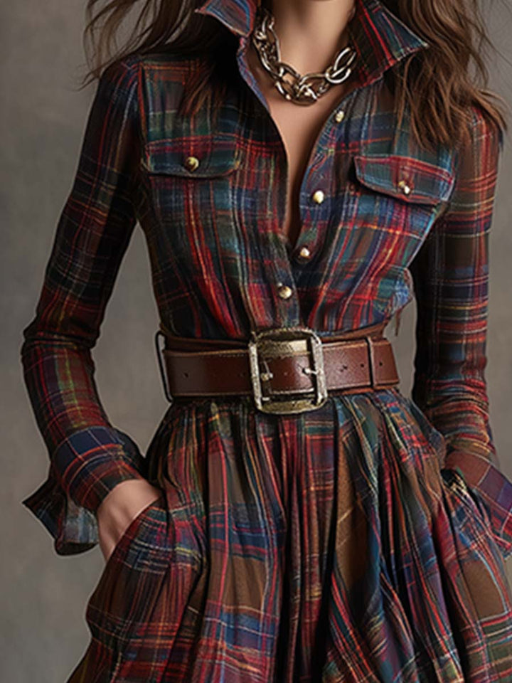 Harriet™ – Belted Plaid Maxi Shirt Dress