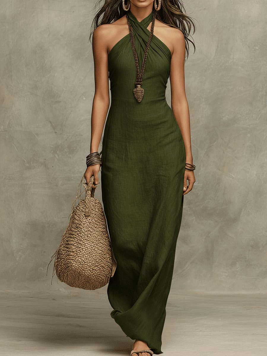 Corrie™ – Cross-Neck Chiffon Maxi Dress