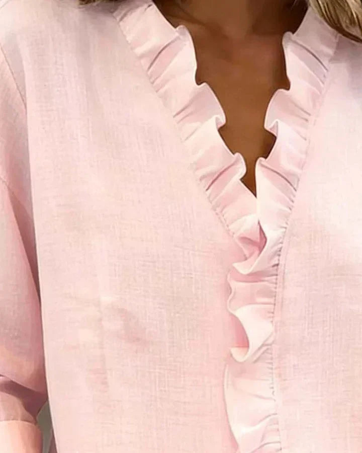 Chiara™ – Elegant V-Neck Ruffle Blouse