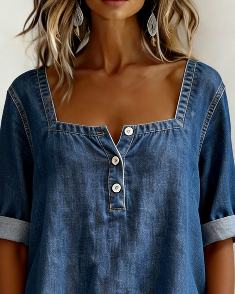 Avélia™ Square-Collared Denim Shirt
