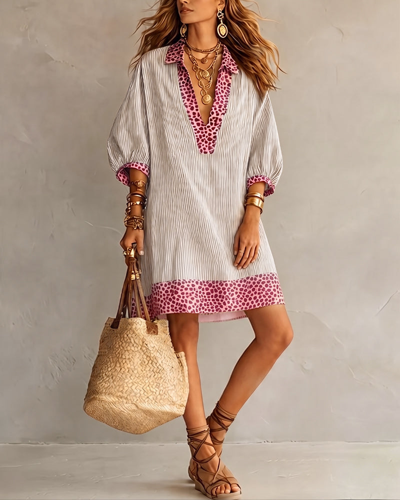 Sienna™ – Relaxed Leopard Accent Shirt Dress