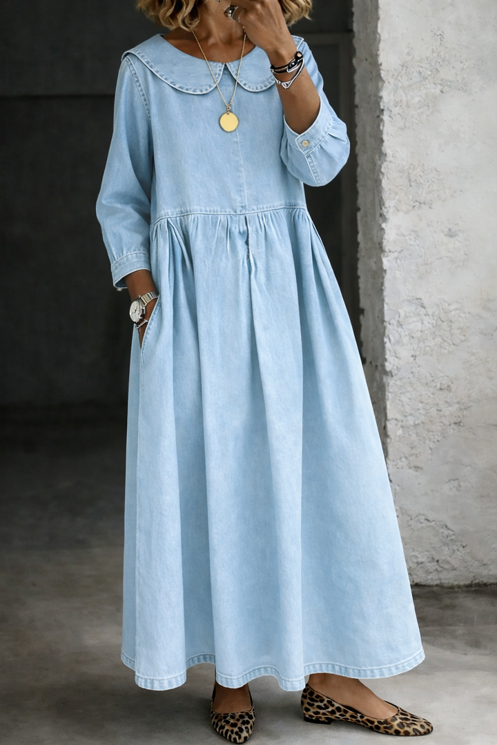Clara™ | Denim Dress Featuring a Charming Peter Pan Collar