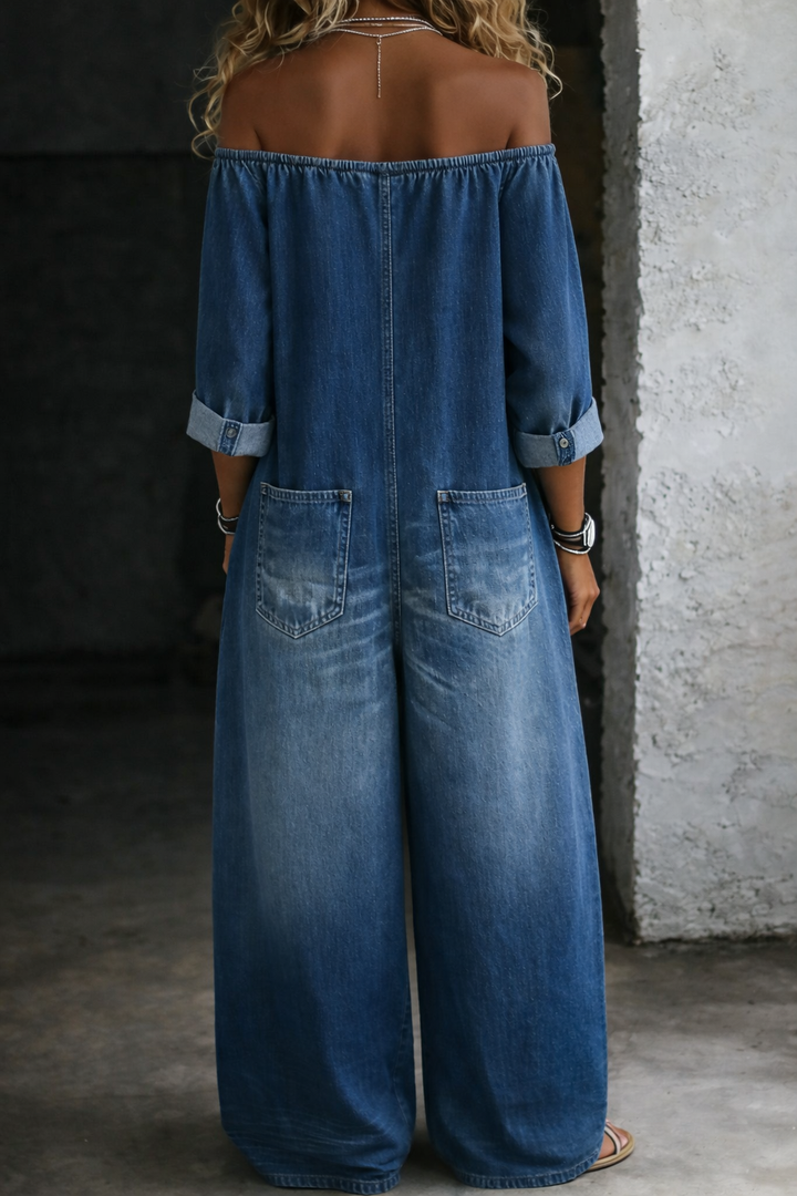 Elena™ Off-Shoulder Denim Jumpsuit