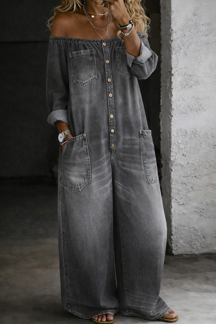 Elena™ Off-Shoulder Denim Jumpsuit