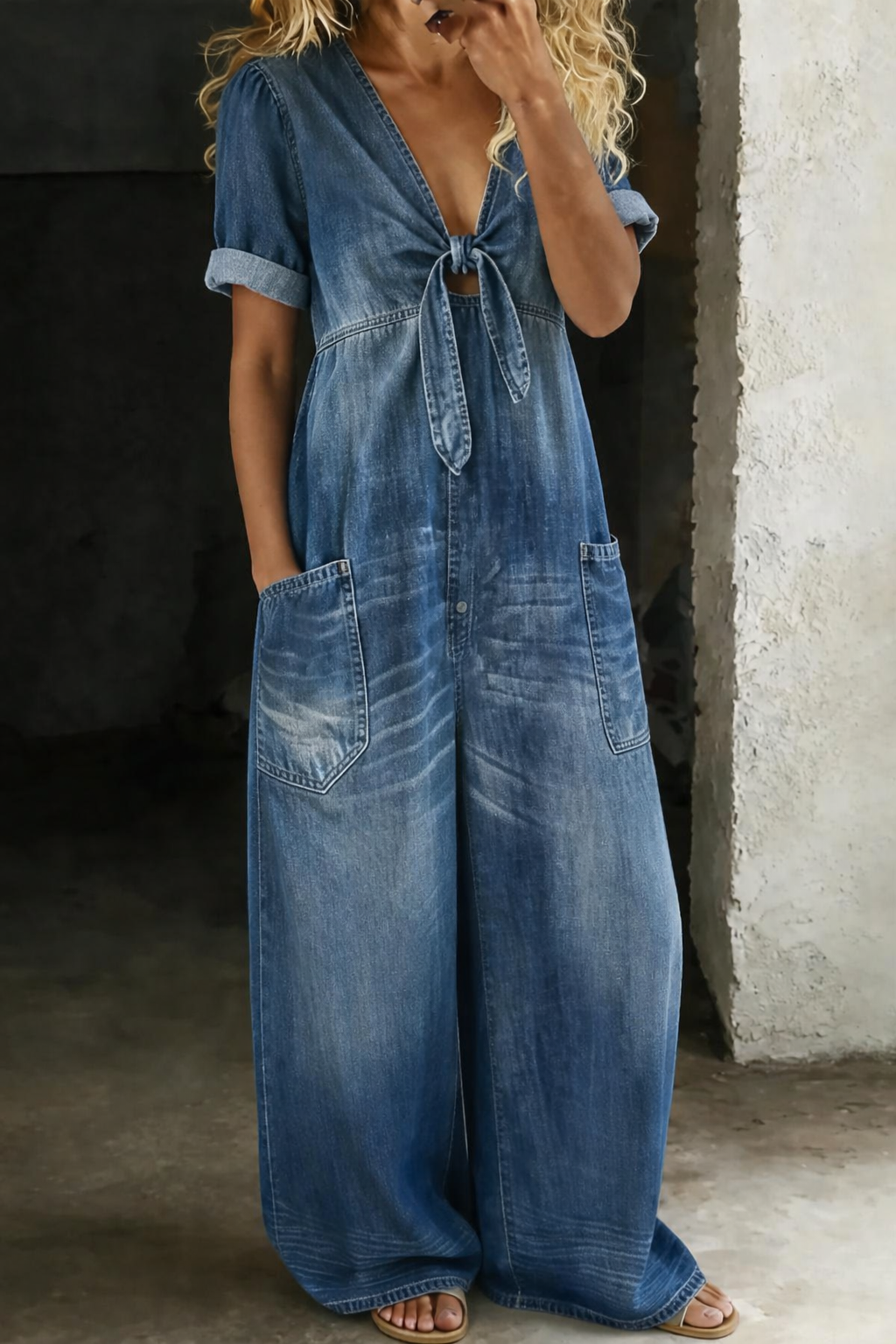 Maya™ V-Neck Denim Jumpsuit