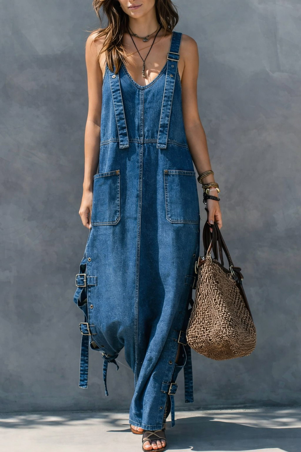 Harper™ | Elastic-Waist Denim Jumpsuit