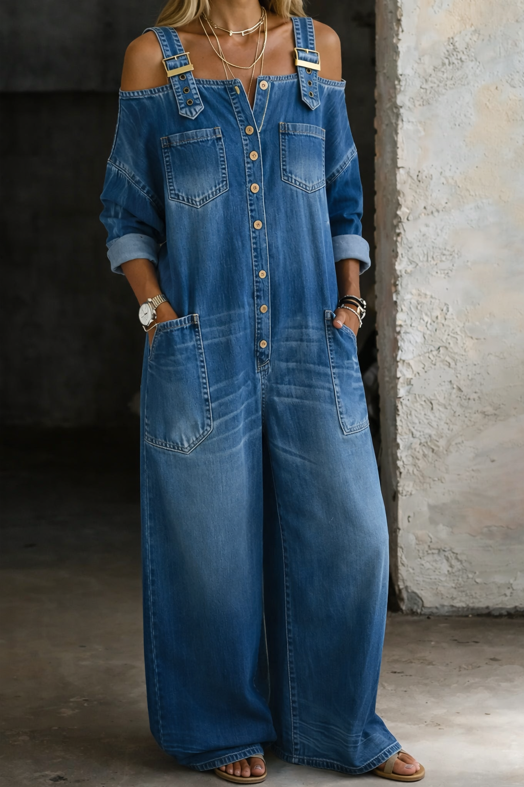 Sophia™ Off-Shoulder Denim Jumpsuit