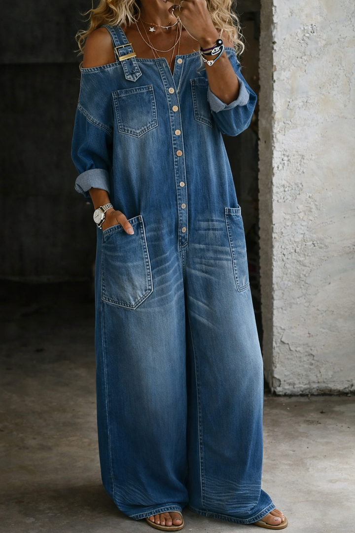 Sophia™ – Relaxed Denim Overall Jumpsuit